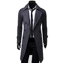 Load image into Gallery viewer, Autumn Winter Mens Brand Fleece blends Jacket Male Overcoat Casual Solid Slim collar coats Long cotton trench coat Streetwear