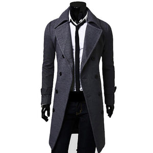 Autumn Winter Mens Brand Fleece blends Jacket Male Overcoat Casual Solid Slim collar coats Long cotton trench coat Streetwear