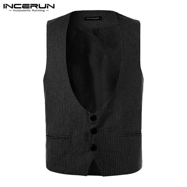 INCERUN Men Suit Vest Slim Fit Leisure Male Gentleman Waistcoat Wedding Formal Pinstripe Business Dress Waistcoat Masculino 2019