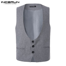 Load image into Gallery viewer, INCERUN Men Suit Vest Slim Fit Leisure Male Gentleman Waistcoat Wedding Formal Pinstripe Business Dress Waistcoat Masculino 2019