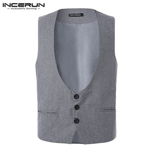 INCERUN Men Suit Vest Slim Fit Leisure Male Gentleman Waistcoat Wedding Formal Pinstripe Business Dress Waistcoat Masculino 2019