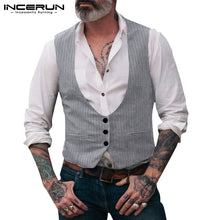 Load image into Gallery viewer, INCERUN Formal Business Pinstripe Suit Dress Waistcoat Leisure Slim Fitness Vests High-end Retro Gentlemen Blazer Vests Jackets