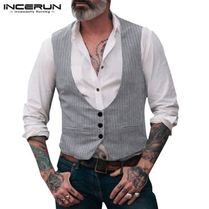 INCERUN Formal Business Pinstripe Suit Dress Waistcoat Leisure Slim Fitness Vests High-end Retro Gentlemen Blazer Vests Jackets