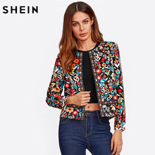 Load image into Gallery viewer, SHEIN Press Button Placket Botanical Jacket Autumn Jacket for Women Multicolor Collarless Single Breasted Elegant Jacket