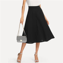 Load image into Gallery viewer, SHEIN Black Elegant Slant Pocket Side Circle Mid Waist Long Skirt Summer Women Office Lady Workwear Solid Skirts