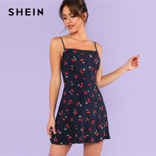 Load image into Gallery viewer, SHEIN Multicolor Weekend Casual Allover Cherry Print Natural Waist Short Spaghetti Strap Cami Dress Summer Women Going Out Dress