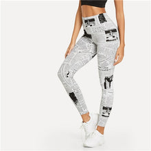 Load image into Gallery viewer, SHEIN Black And White Highstreet Newspaper Letter Print Streetwear Leggings 2018 Summer Women Sexy Casual Trousers