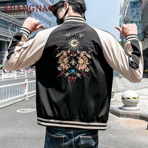 KUANGNAN Chinese Style Men Jacket Coat Dragon Embroidery Streetwear Men Jacket Coat Hip Hop Mens Bomber Jackets 2018 Autumn