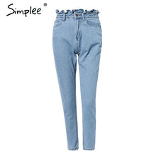 Load image into Gallery viewer, Simplee Pleated push up jeans high waist woman Light blue casual women jeans pants 2018 Autumn winter skinny jeans female