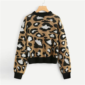 SHEIN Multicolor Elegant Preppy Leopard Print Round Neck Office Lady Jumper New Autumn Women Campus Highstreet Pullovers Sweater