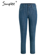 Load image into Gallery viewer, Simplee Sexy stripe blue jeans women pants Zipper pocket denim pants Casual streetwaer autumn trousers 2018 high waist pants