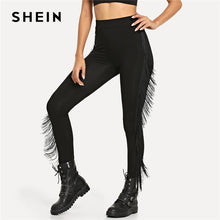 Load image into Gallery viewer, SHEIN Black Highstreet Casual Tassel Fringe Embellished Solid Leggings 2018 Autumn Modern Lady Fashion Women Pants Trousers