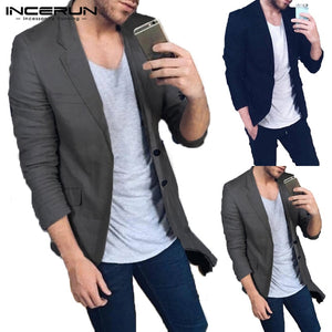 INCERUN Men Blazer Casual Suit Coat Autumn Pockets Long Sleeve Slim Fit Business Thin Outwear Fashion Jacket Classic Coat L-5XL