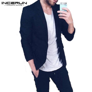 INCERUN Men Blazer Casual Suit Coat Autumn Pockets Long Sleeve Slim Fit Business Thin Outwear Fashion Jacket Classic Coat L-5XL