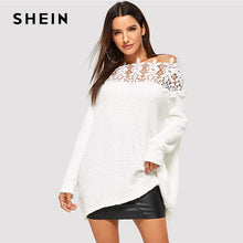 Load image into Gallery viewer, SHEIN White Floral Lace Insert Solid Sweater Elegant Casual Oversized Long Sleeve Pullovers Women Autumn Highstreet Sweaters