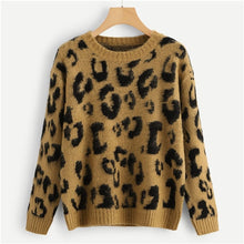 Load image into Gallery viewer, SHEIN Multicolor Highstreet Elegant Leopard Print Fuzzy Round Neck Pullovers Jumper 2018 Autumn Casual Campus Women Sweaters