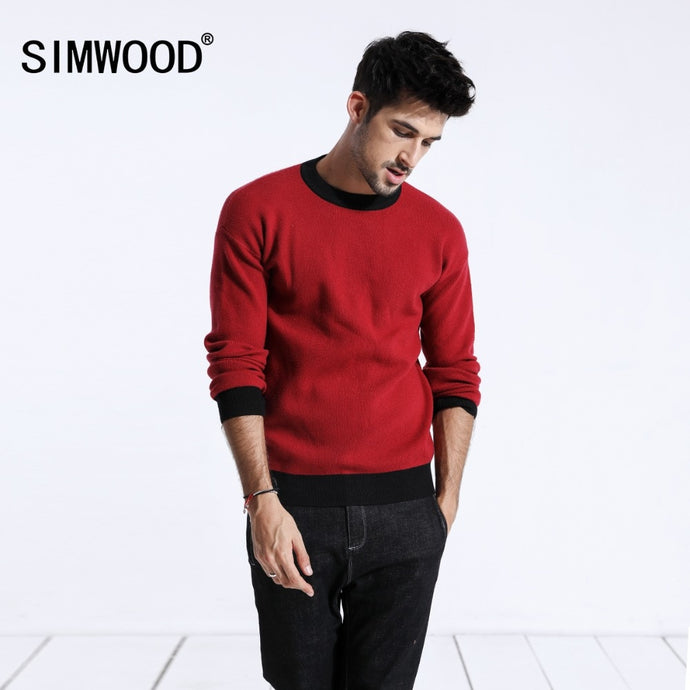 SIMWOOD Design Contrast Color Sweater Men Fashion O-Neck Knitted Pullovers Warm Slim Fit High Quality Plus Size Clothes 180464