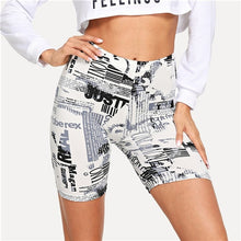 Load image into Gallery viewer, SHEIN Modern Lady Black and White Allover Letter Print Cycling Crop Short Leggings 2018 Summer Modern Lady Women Pants Trousers