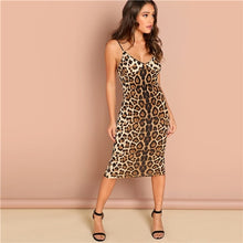 Load image into Gallery viewer, SHEIN Multicolor Sexy Party Backless Leopard Print Cami Sleeveless Pencil Skinny Club Dress Autumn Night Out Women Dresses