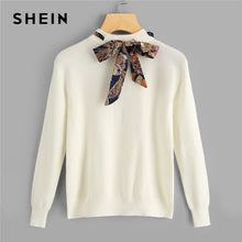 Load image into Gallery viewer, SHEIN Preppy Knotted Decoration Tie Neck Stand Collar Solid Casual Women Sweater New Autumn Campus Highstreet Pullovers Sweaters