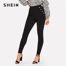 Load image into Gallery viewer, SHEIN Black Office Lady Elegant Solid Pocket Button Detail High Waist Skinny Carrot Pants Autumn Fashion Workwear Women Trousers