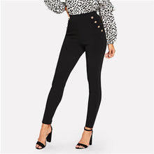 Load image into Gallery viewer, SHEIN Black Office Lady Elegant Solid Pocket Button Detail High Waist Skinny Carrot Pants Autumn Fashion Workwear Women Trousers