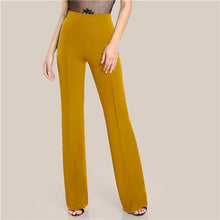 Load image into Gallery viewer, SHEIN Ginger High Rise Piped Pants Elegant Wide Leg Zipper Fly Plain Workwear Trousers Women Stretchy Highstreet Autumn Pants