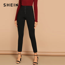 Load image into Gallery viewer, SHEIN Black Buttoned Fly Skinny Plain Pants Highstreet Solid Slim Crop 2019 Women Casual Streetwear Winter Leggings