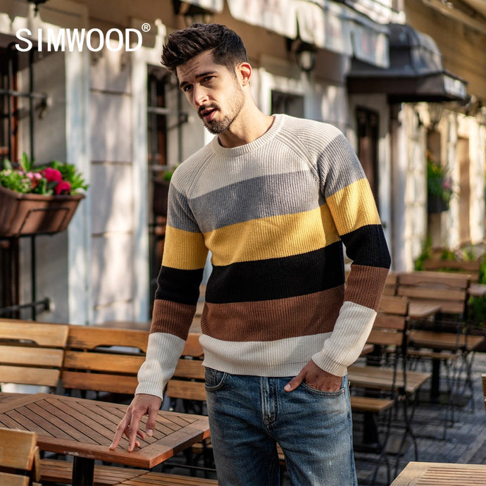 SIMWOOD 2019 Winter Wool Sweater Men Fashion Contrast Color Casual Knitted Pullovers Brand Clothes Male Sueter Hombre 180368