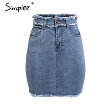 Load image into Gallery viewer, Simplee Sexy pencil denim women skirt Tassel high waist bodycon mini skirt female Casual streetwear jeans summer skirts 2019