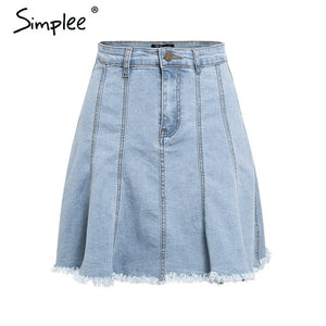 Simplee Elegant A line women denim mini skirt High waist tassel female blue jeans skirt Casual short summer fashion skirts 2019