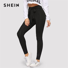 Load image into Gallery viewer, SHEIN Black Tie Waist Drawstring Solid Skinny Leggings Women 2019 Spring Active Wear Leisure Casual Workout Leggings