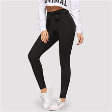 Load image into Gallery viewer, SHEIN Black Tie Waist Drawstring Solid Skinny Leggings Women 2019 Spring Active Wear Leisure Casual Workout Leggings