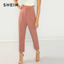 Load image into Gallery viewer, SHEIN Pink High Waist Solid Peg Leg Zipper Fly Pants Women Crop Pencil Trousers Office Lady Spring Workwear Carrot Pants