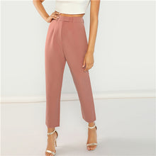 Load image into Gallery viewer, SHEIN Pink High Waist Solid Peg Leg Zipper Fly Pants Women Crop Pencil Trousers Office Lady Spring Workwear Carrot Pants