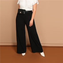 Load image into Gallery viewer, SHEIN Black Plus Size Plain Loose Wide Leg Long Pants Women Office Lady Minimalist 2019 Spring Fashion Solid Trousers