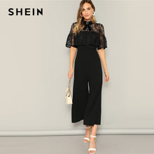 Load image into Gallery viewer, SHEIN Black Bow Detail Lace Insert Palazzo Jumpsuit Stand Collar Women High Waist Long Trouser Highstreet Spring Jumpsuits