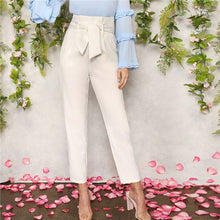 Load image into Gallery viewer, SHEIN Women White Elegant High Waist Self Belted Carrot Plain Pants 2019 Spring Office Lady Basic Workwear Women Trousers
