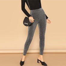 Load image into Gallery viewer, SHEIN Silver Glamorous Elastic Waist Sparkle Maxi Leggings Spring Women Streetwear Casual stretchy Solid Leggings Pants