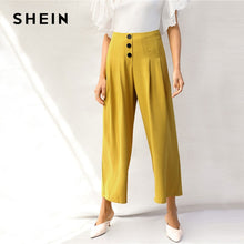 Load image into Gallery viewer, SHEIN Lady Zip Back Buttoned Front Pleated Wide Leg Pants Women Spring High Waist Loose Elegant Workwear Women Trousers