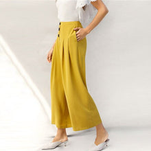 Load image into Gallery viewer, SHEIN Lady Zip Back Buttoned Front Pleated Wide Leg Pants Women Spring High Waist Loose Elegant Workwear Women Trousers