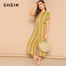 Load image into Gallery viewer, SHEIN Multicolor Knot Backless Striped Palazzo Wide Leg Long Jumpsuit Women Mid Waist Short Sleeve Solid Elegant Jumpsuits