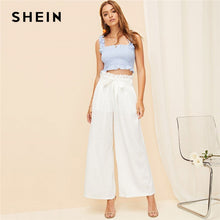 Load image into Gallery viewer, SHEIN White Zipper Fly Eyelet Frilled Waist Flare Hem Pants Solid Women Office Lady Spring Elegant Casual Wide Leg Pants