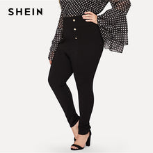 Load image into Gallery viewer, SHEIN Black High Waist Double Breasted Zipper Closure Pencil Pants Women Plus Size 2019 Classy Office Lady Skinny Trousers