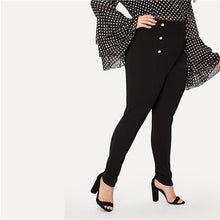 Load image into Gallery viewer, SHEIN Black High Waist Double Breasted Zipper Closure Pencil Pants Women Plus Size 2019 Classy Office Lady Skinny Trousers