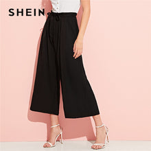 Load image into Gallery viewer, SHEIN Elegant Drawstring Waist Pleated Black Wide Leg Pants Women Spring Solid HighStreet High Waist Pants Casual Trousers