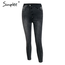 Load image into Gallery viewer, Simplee Sexy skinny denim jeans women High waist buttons fold streetwear pants capris Summer fashion female gray pencil jeans