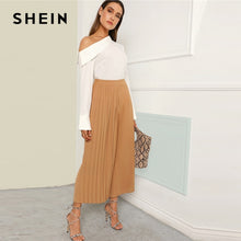 Load image into Gallery viewer, SHEIN Khaki Boho Pleated Panel Wide Leg Loose Plain Crop Pants Women 2019 Spring Mid Waist Workwear Elastic Waist Trousers