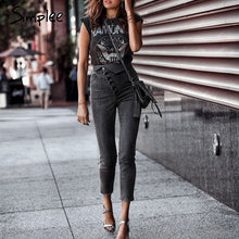 Load image into Gallery viewer, Simplee Sexy skinny denim jeans women High waist buttons fold streetwear pants capris Summer fashion female gray pencil jeans