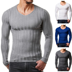 2019 Men Autumn Casual Sweater Plus Size Slim Fit Knitted Basic Sweaters Long Sleeve V Neck Fashion Mens Warm Sweaters Muscle